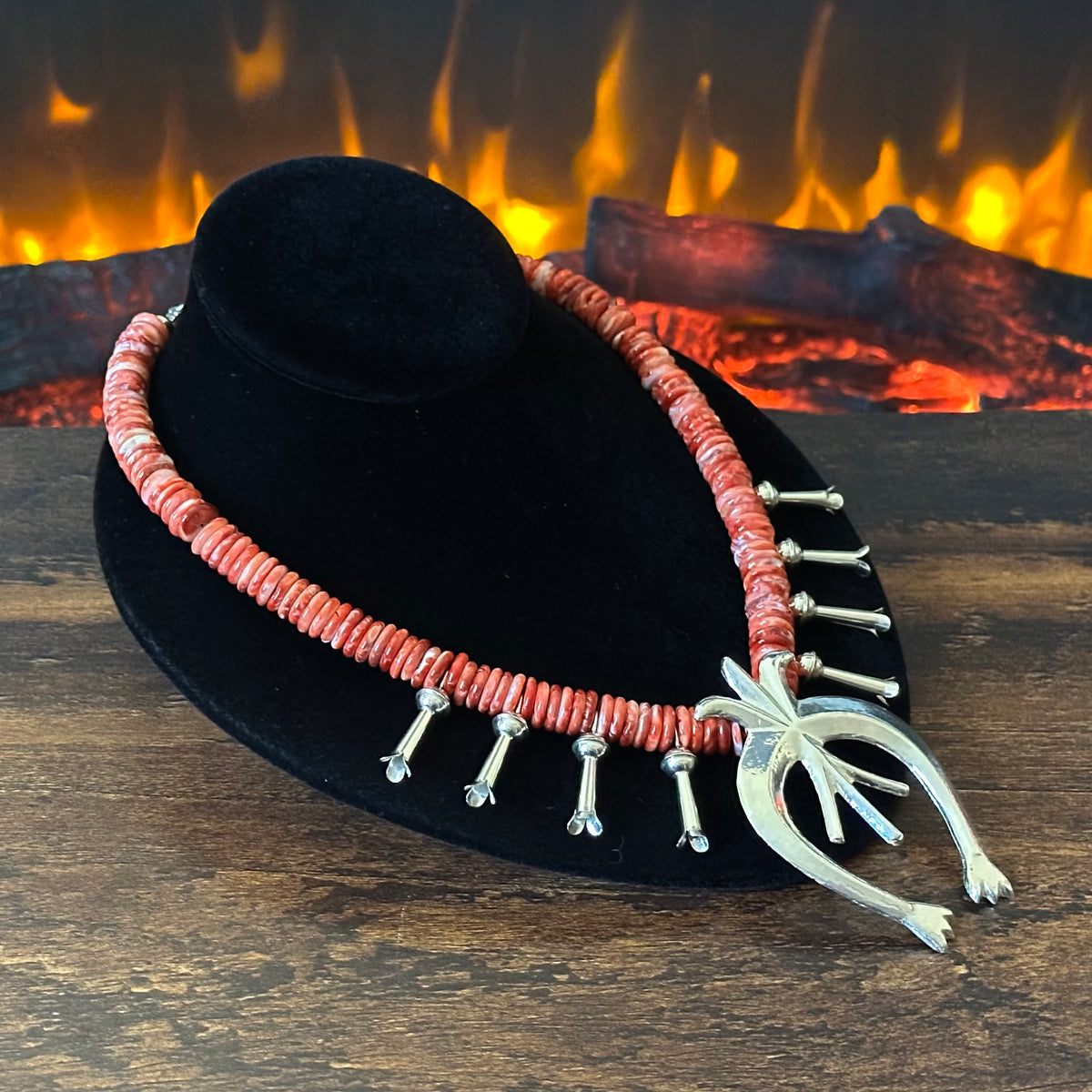 Navajo Francis L Begay Red Spiny Oyster Sterling Heishi Squash Blossom