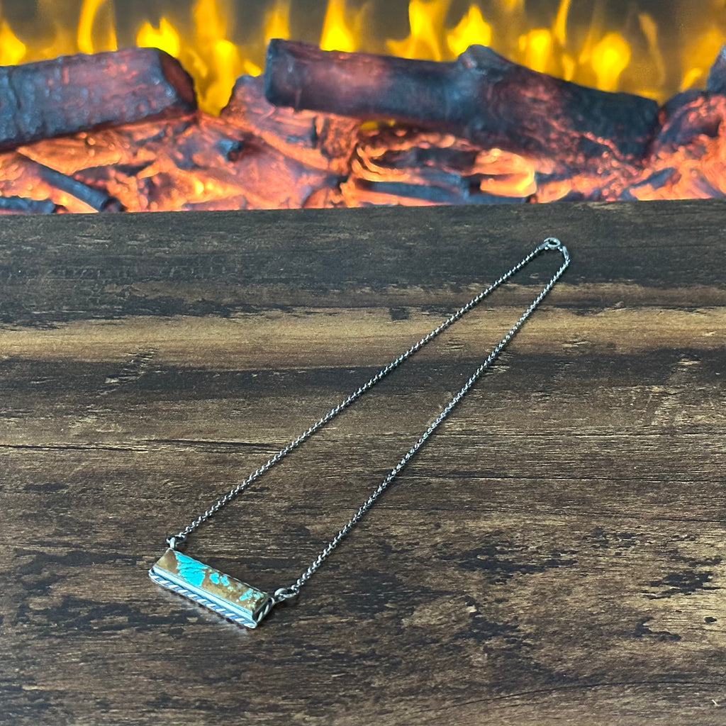 Navajo Steve Francisco Mine #8 Turquoise Sterling Bar Necklace
