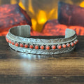 Zuni Jason & Pearl Ukestine Red Coral 21 Stone Sterling Hand Stamped Snake Eye Stacker Cuff