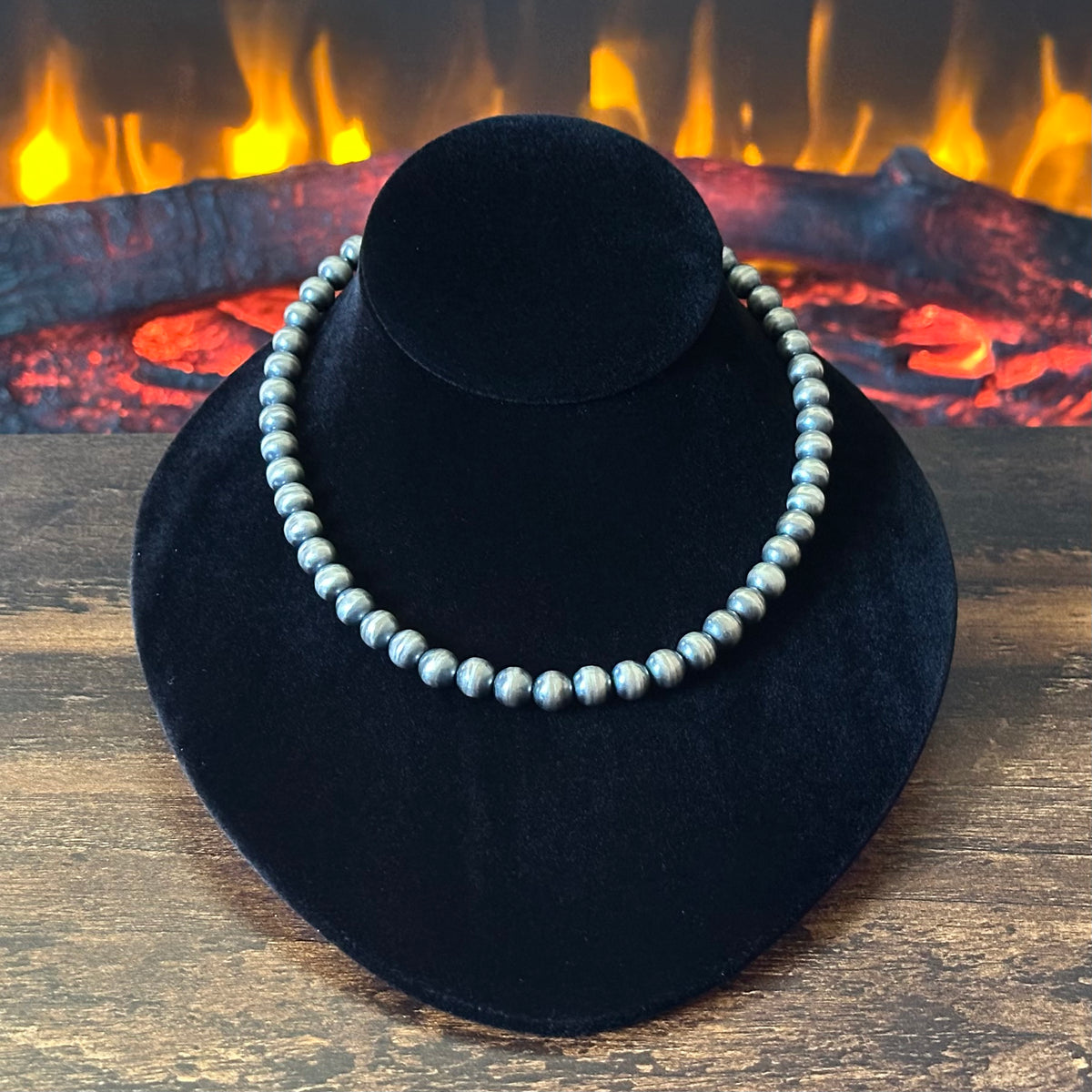 Navajo Dorinda Mariano Handmade Oxidized Sterling Pearl Necklace
