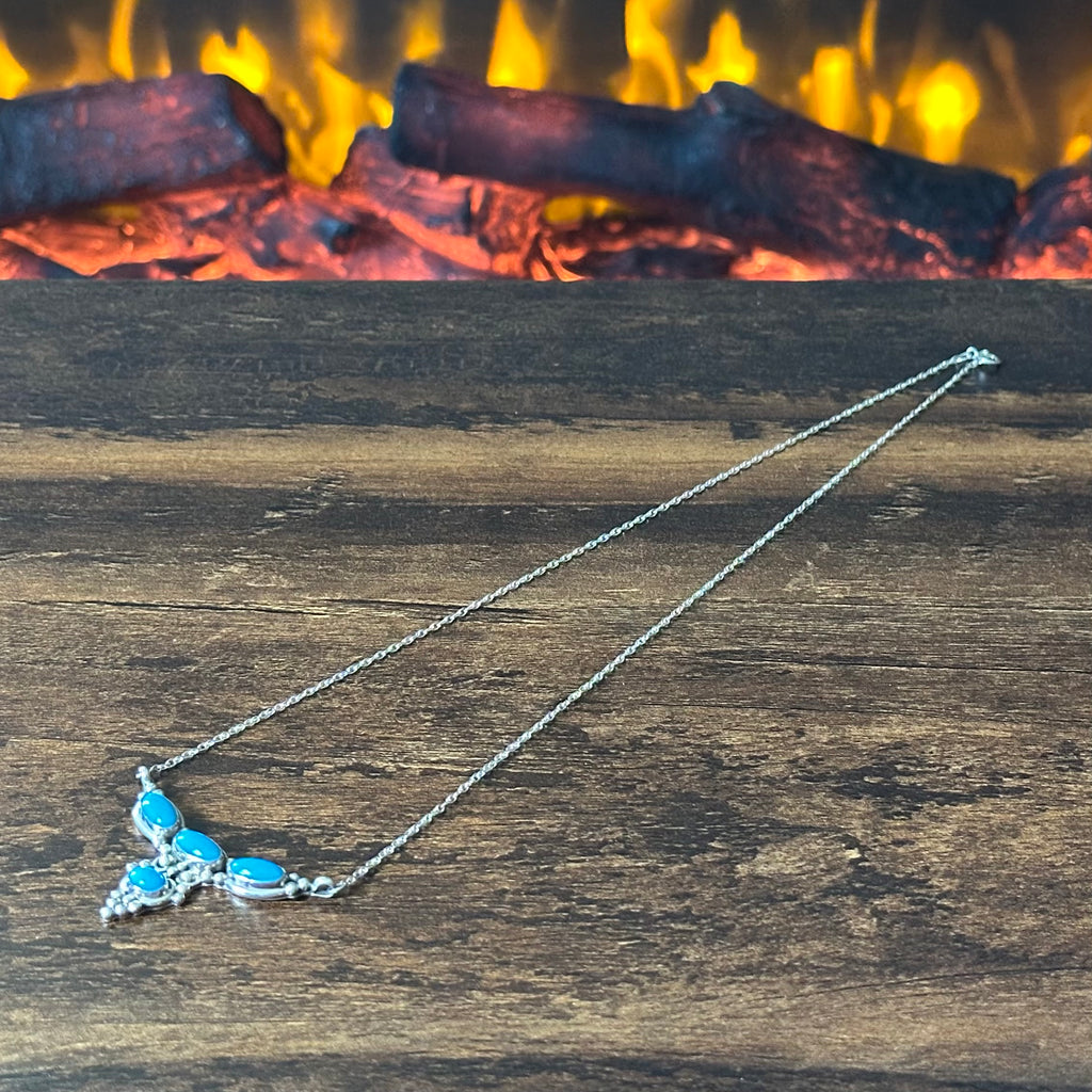 Running Bear Trading Turquoise 4 Stone Sterling Raindrop Necklace