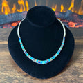 Touch of Santa Fe E David Signed Turquoise Lapis Purple Spiny Oyster Opal Sterling Hinged Inlay Necklace