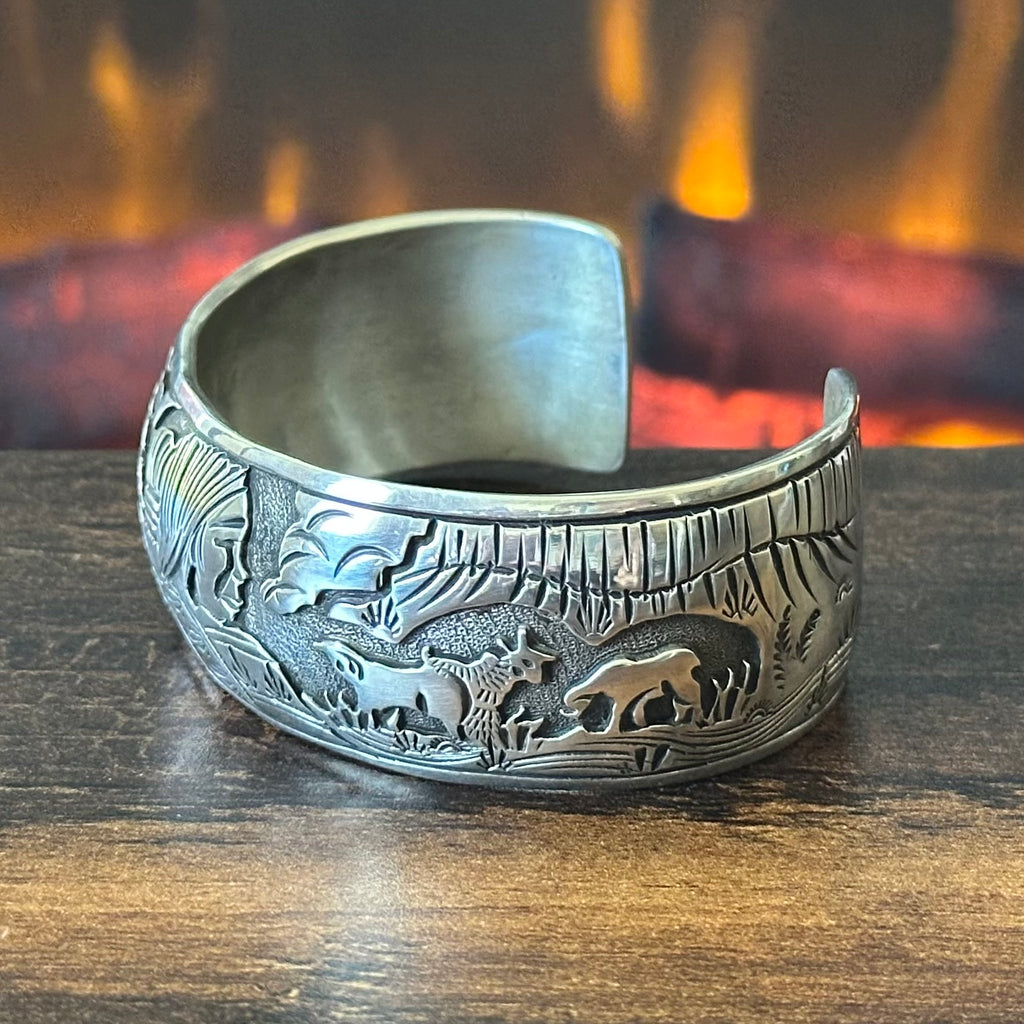 JJ Signed Sterling Overlay Goat Storyteller Cuff