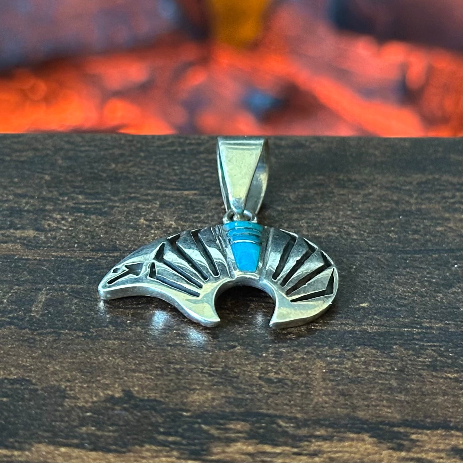 Pictogram Signed Turquoise Sterling Bear Inlay Pendant