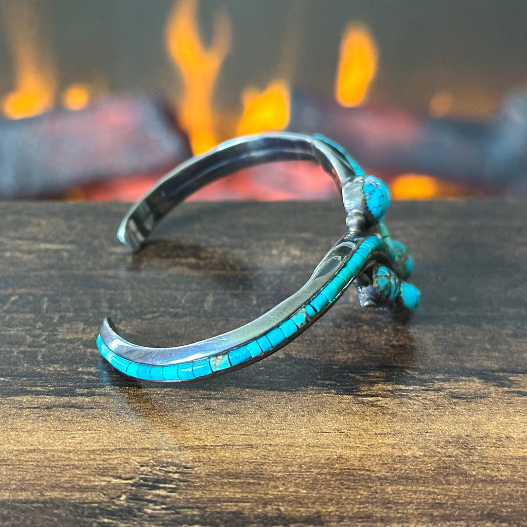 Navajo Les Baker Turquoise Sterling Wraparound Raindrop Inlay Cuff