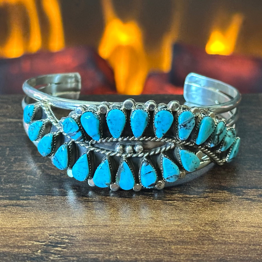 Running Bear Trading Turquoise 20 Stone Sterling Petite Point Abstract Statement Cuff