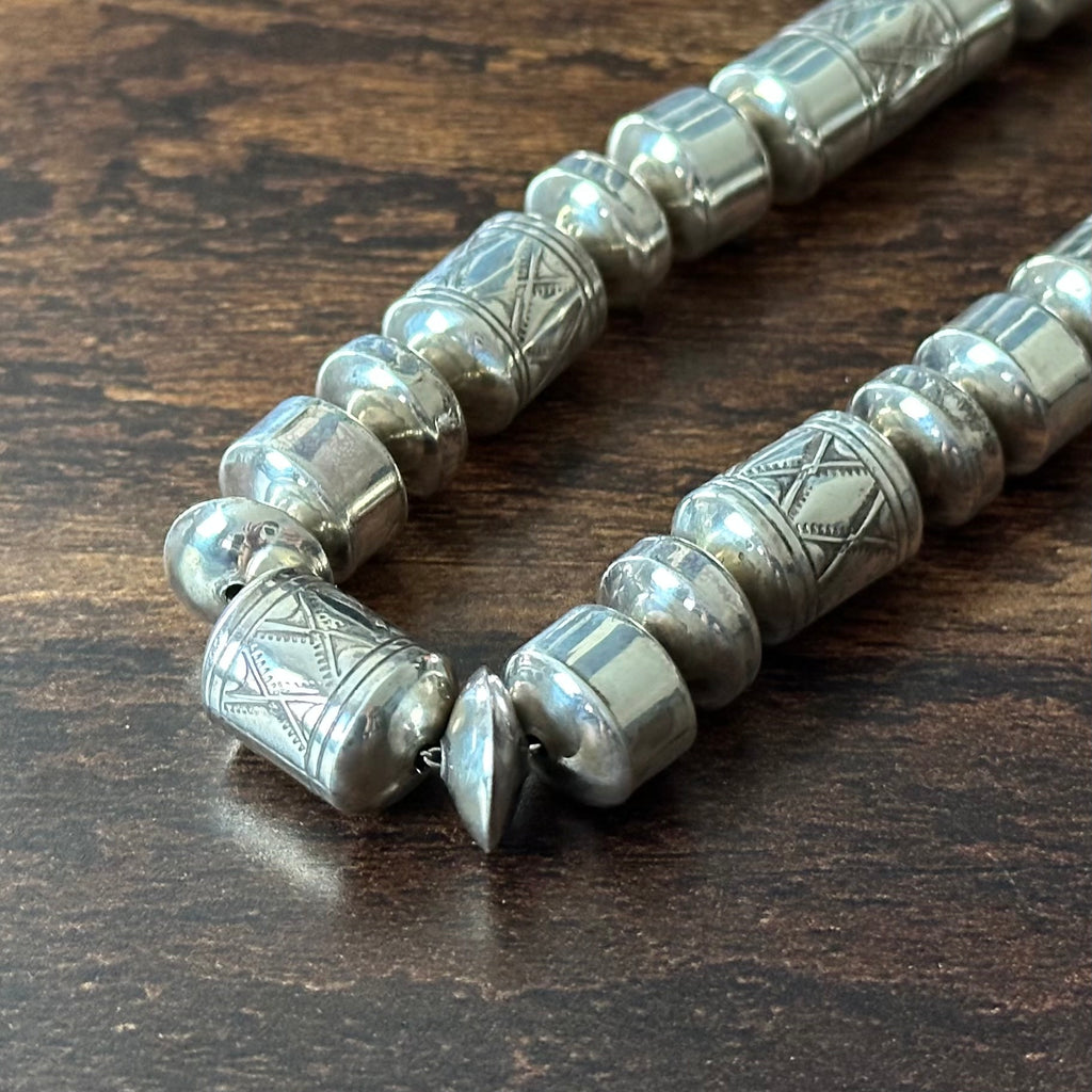 Sterling Handmade Stamped Cylinder Bead Necklace