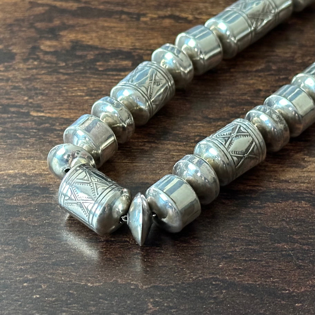 Sterling Handmade Stamped Cylinder Bead Necklace