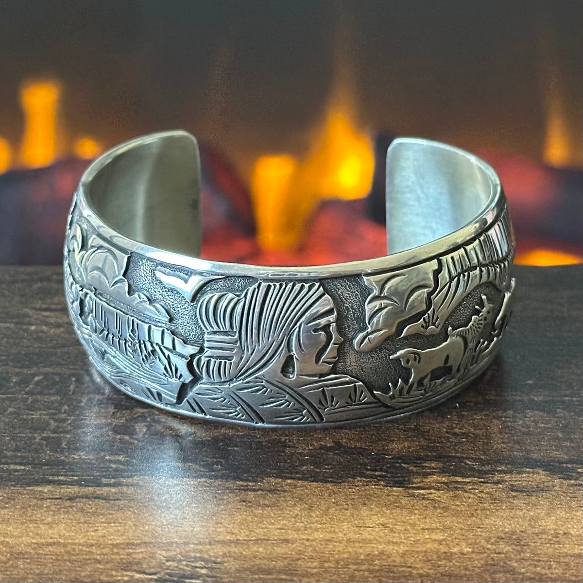 JJ Signed Sterling Overlay Goat Storyteller Cuff