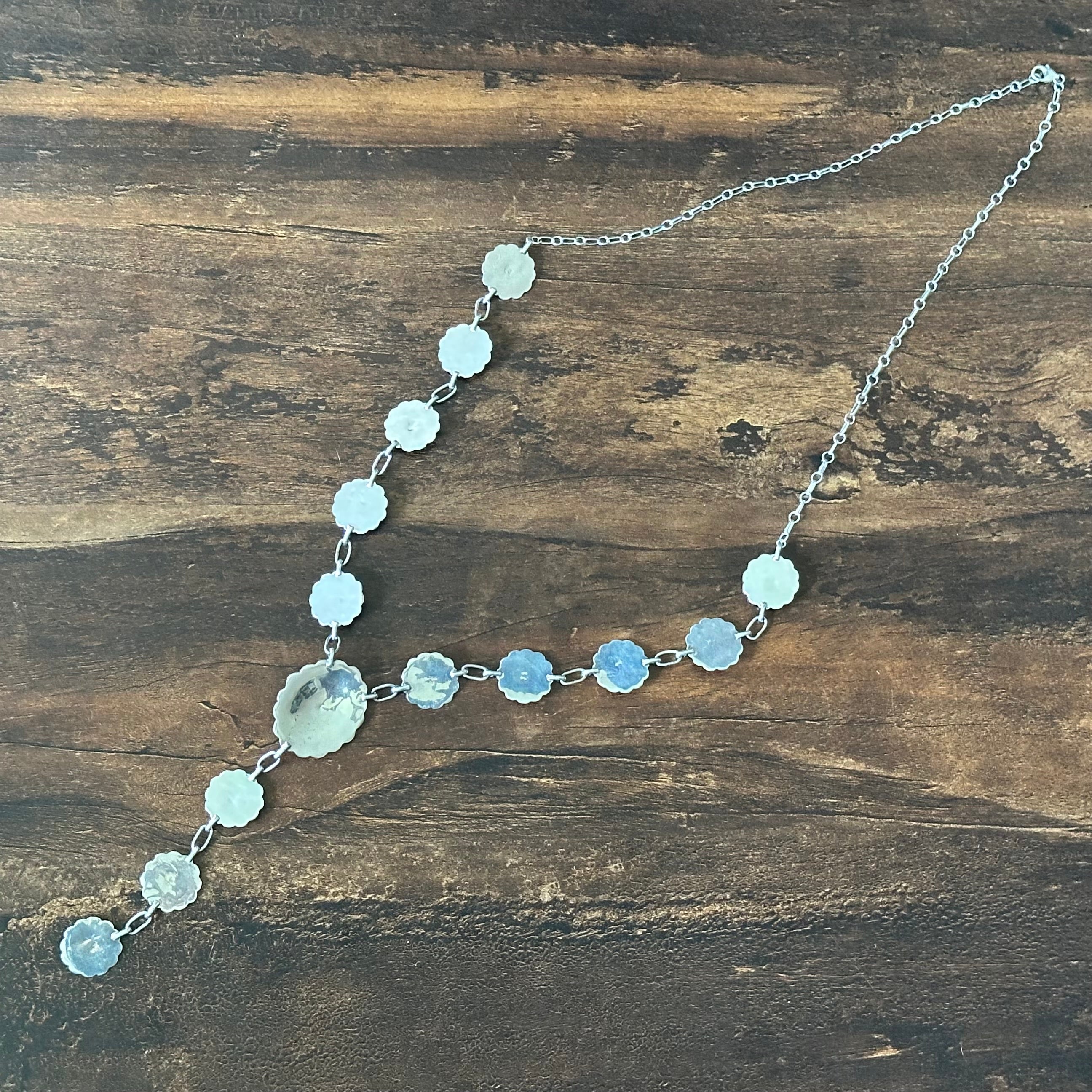 Running Bear Trading Turquoise 13 Stone Sterling Hand Stamped Concho Lariat Necklace