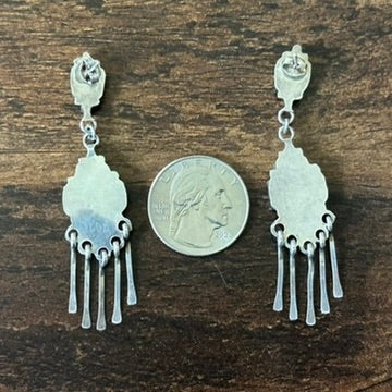 Turquoise 26 Stone Sterling Needlepoint Tassel Dangle Earrings
