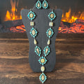Navajo Sheila Tso Royston Ribbon Turquoise 133 Stone Cluster Lariat Necklace Earrings Set