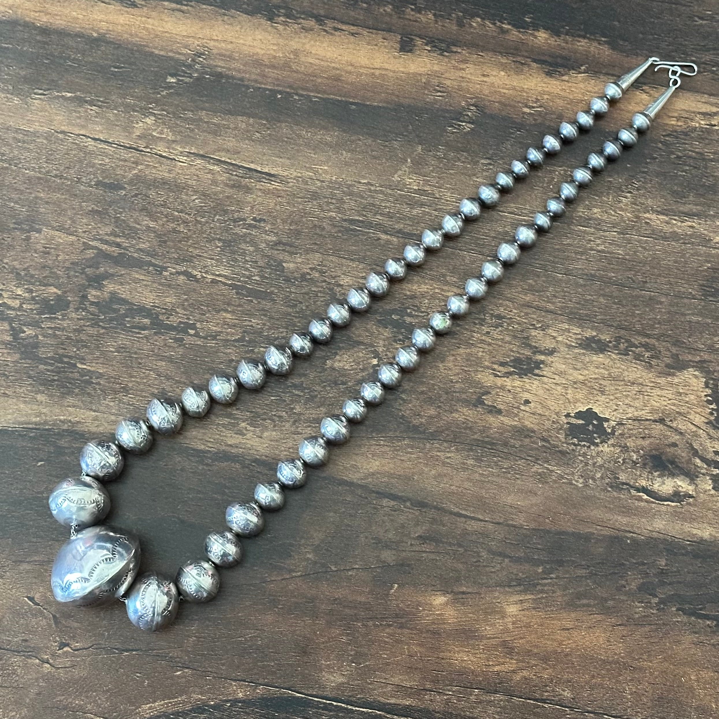 Handmade Graduated Stamped Sterling Pearl Necklace