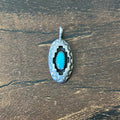 R.P. Signed Turquoise Sterling Hand Stamped Shadowbox Oval Pendant