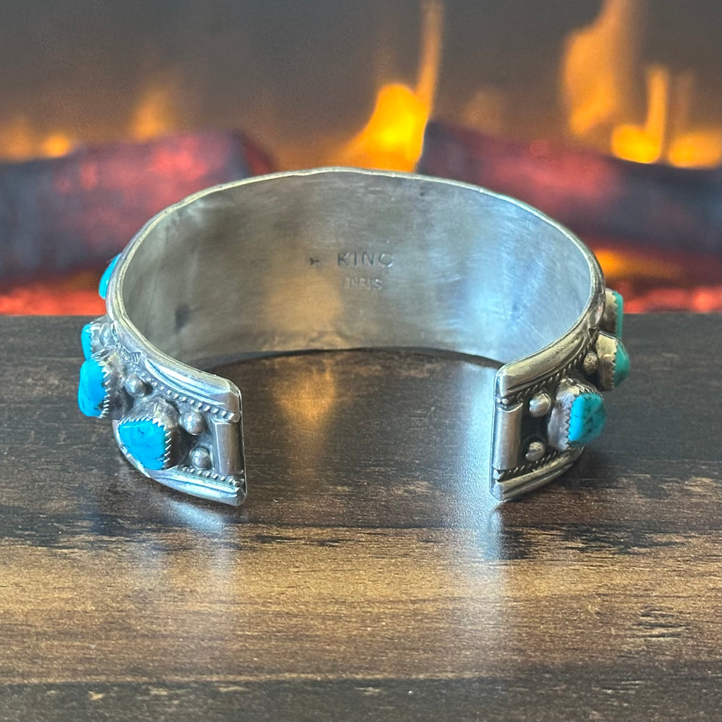 T Kinc Signed Chunky Turquoise 15 Stone Sterling Twist Wire Raindrop Statement Cuff
