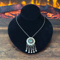 Turquoise Red Coral Jet MOP Sterling Sunface Inlay Tassel Pendant Necklace