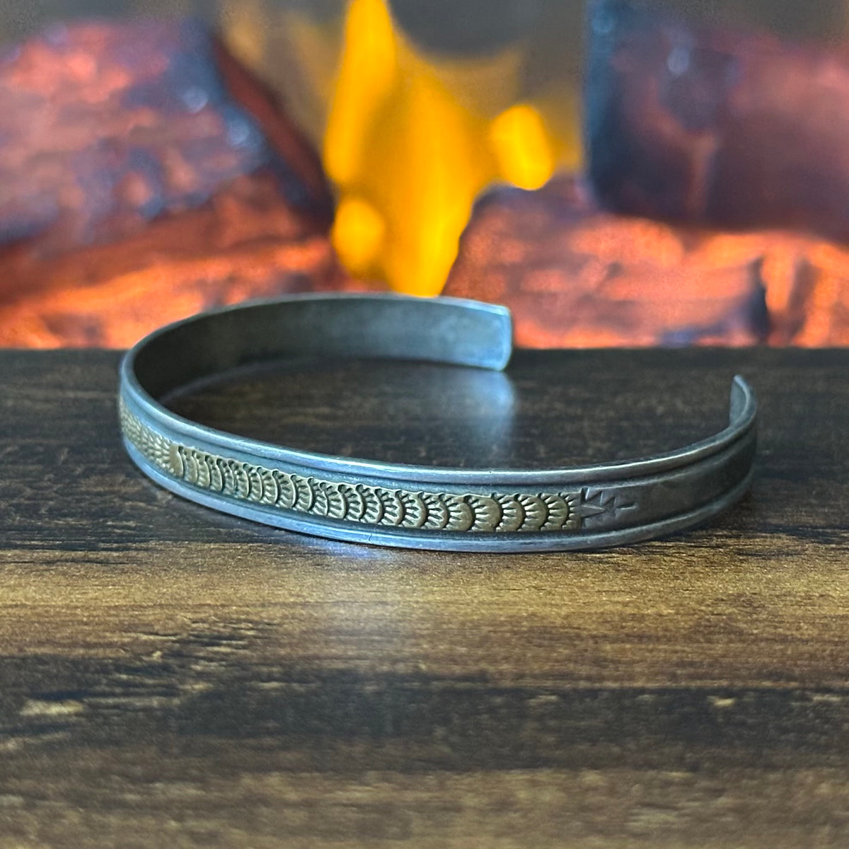 R Signed Vintage 12K Gold Filled Sterling Hand Stamped Stacker Cuff