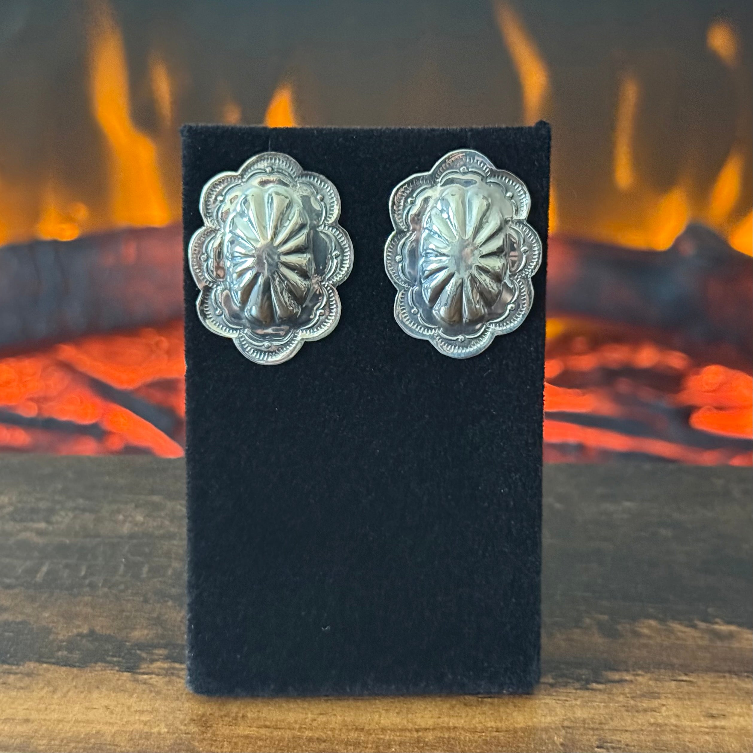 Navajo Raymond Benally Sterling Concho Post Earrings