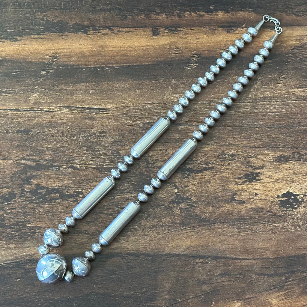 Sterling Handmade Graduated Hand Stamped Cylinder Bead Necklace