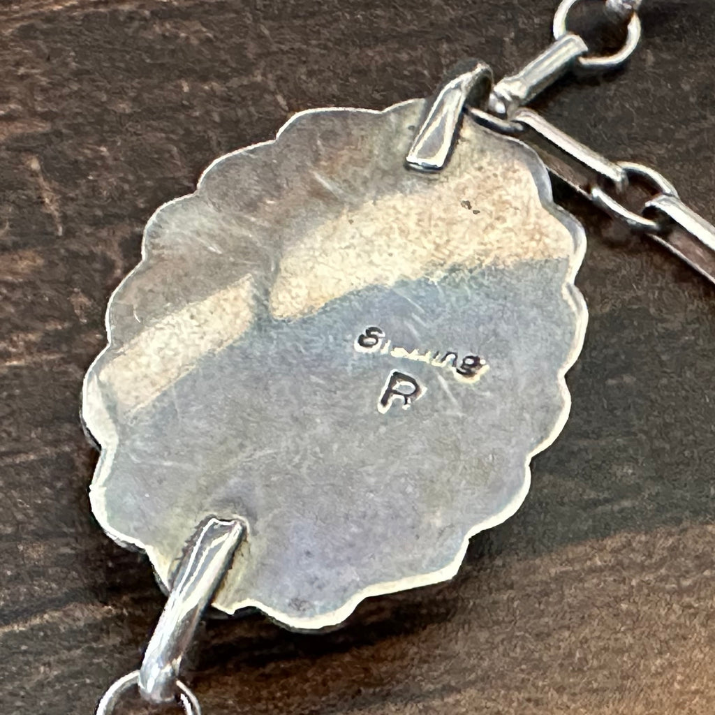 R Signed Onyx Sterling Hand Stamped Twist Wire Cuff Ring Chain