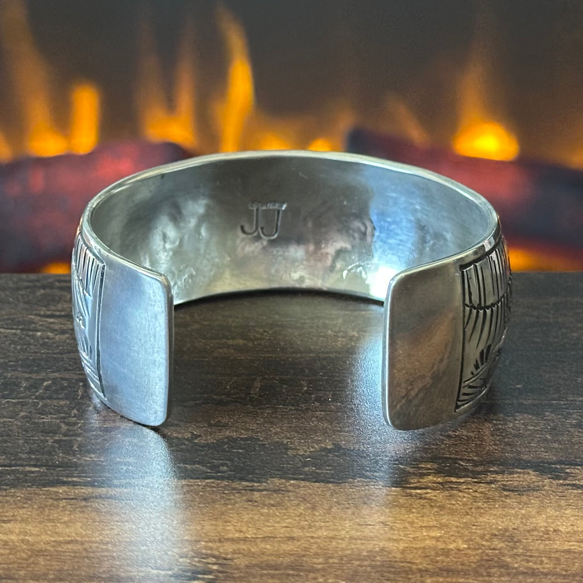 JJ Signed Sterling Overlay Goat Storyteller Cuff