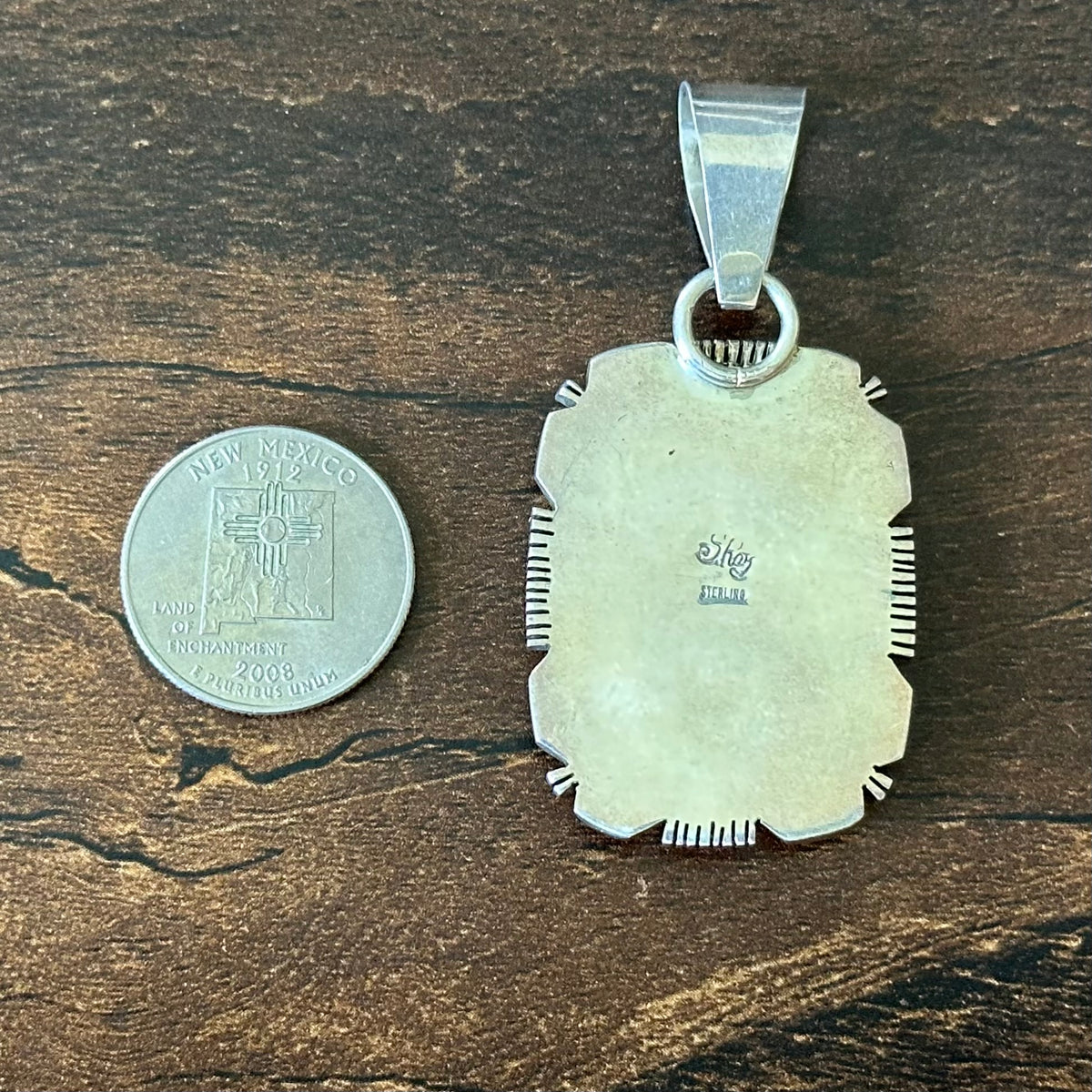 Silver Ray Royston Ribbon Turquoise Sterling Twist Wire Bezel Rectangular Pendant
