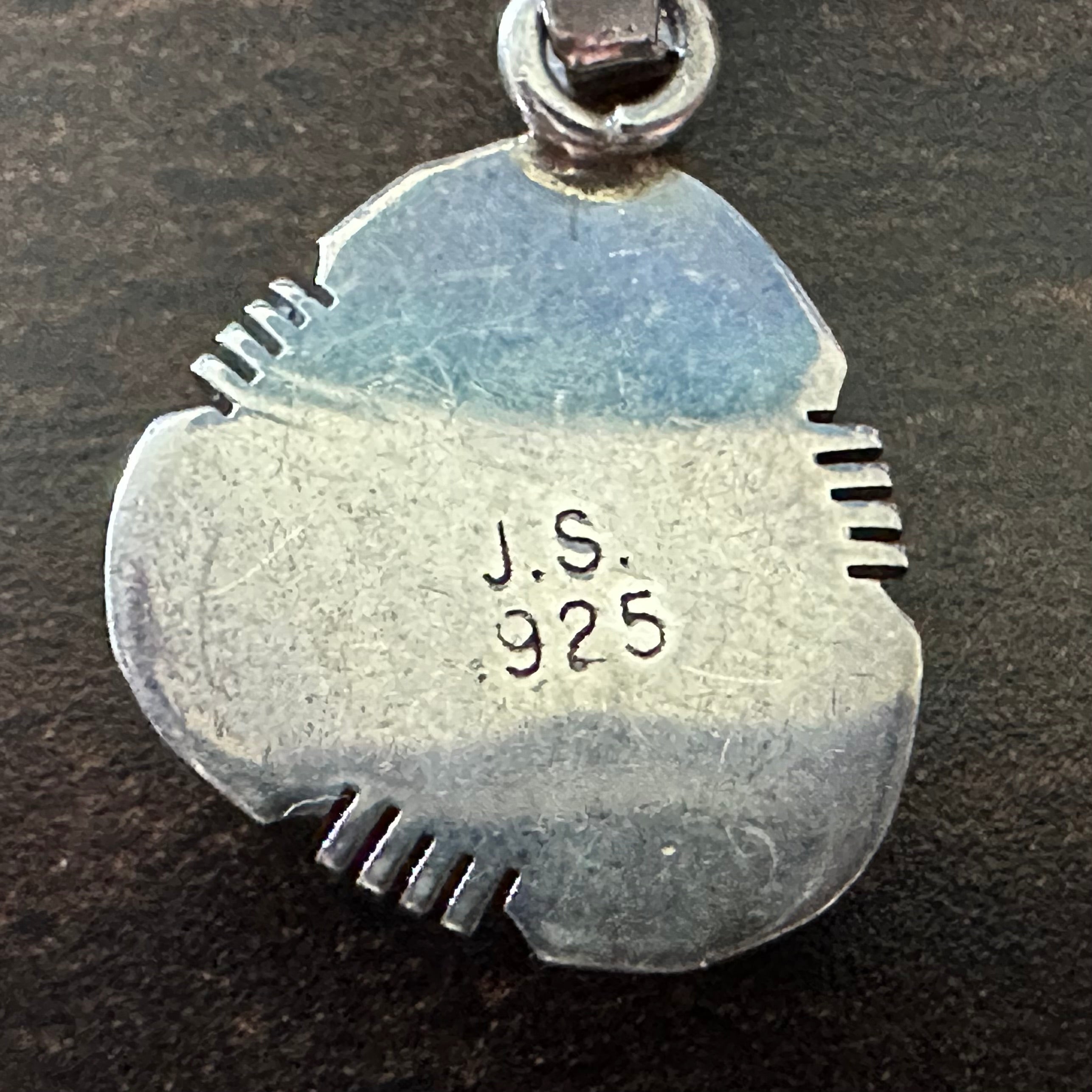 JS Signed Turquoise Sterling Twist Wire Bezel Pendant
