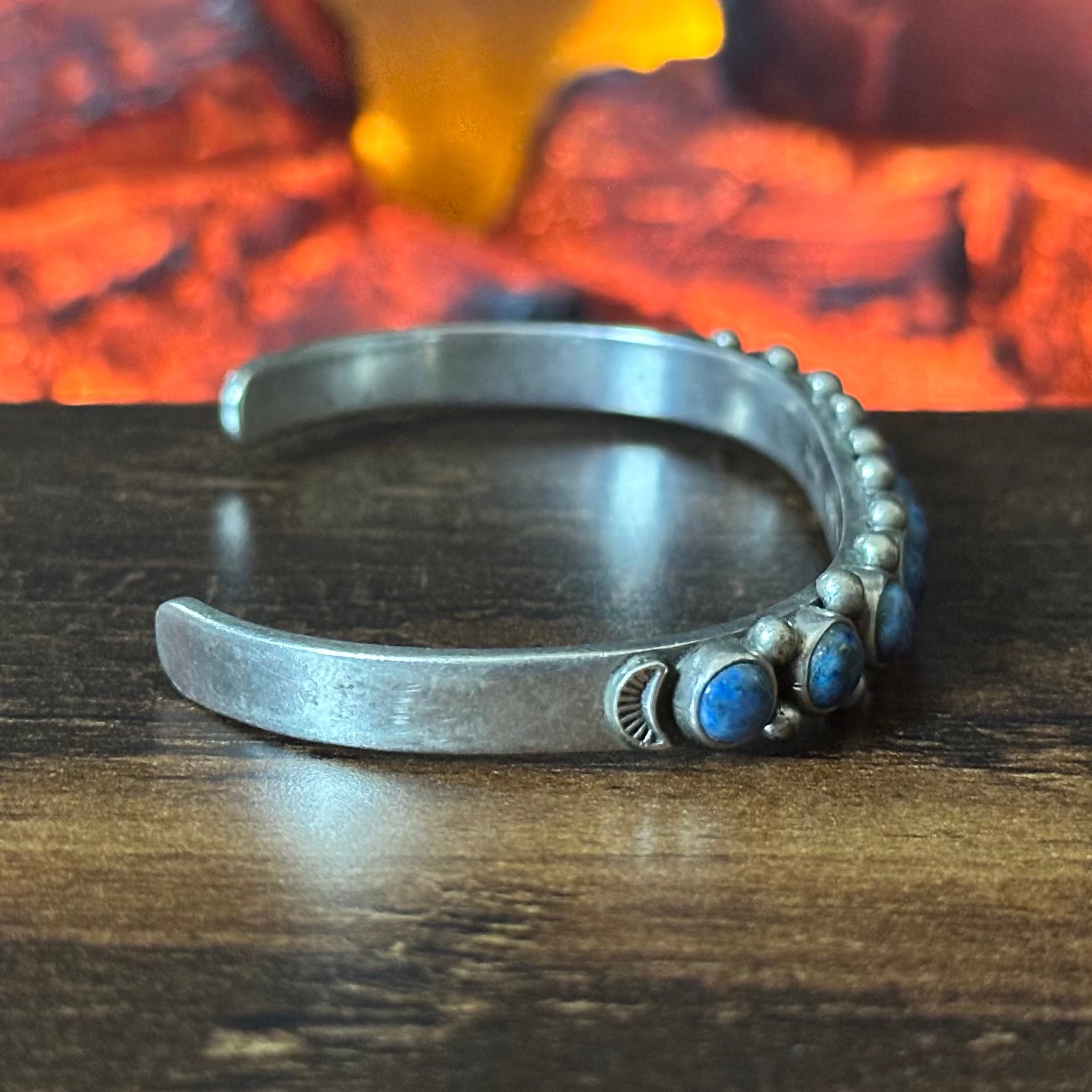 Navajo Albert Jake Denim Lapis 11 Stone Sterling Raindrop Stacker Cuff
