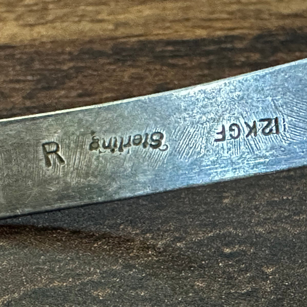 R Signed Vintage 12K Gold Filled Sterling Hand Stamped Stacker Cuff