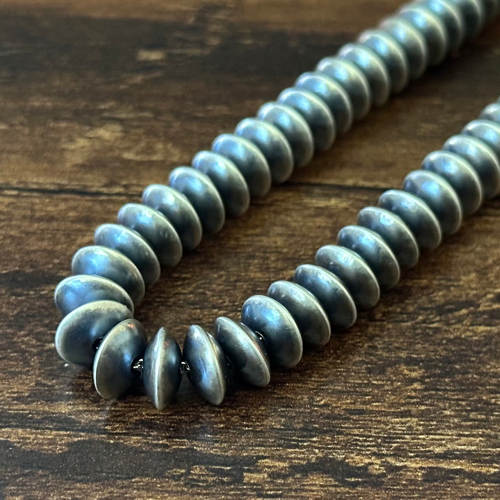 Navajo Bryannen Halwood Handmade Sterling Oxidized Saucer Beads