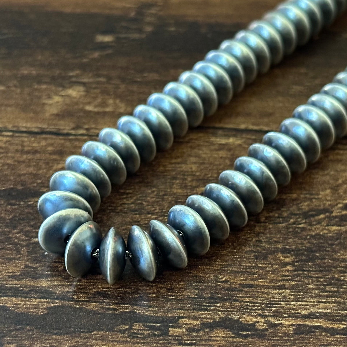Navajo Bryannen Halwood Handmade Sterling Oxidized Saucer Beads