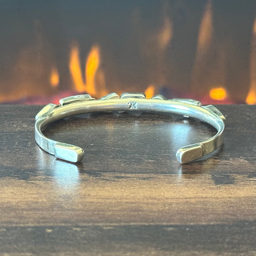 Navajo Sadie Jim Orange Spiny Oyster 7 Stone Sterling Triangle Stacker Cuff