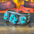 Vintage Turquoise 3 Stone Sterling Twist Wire Bezel Nugget Cuff