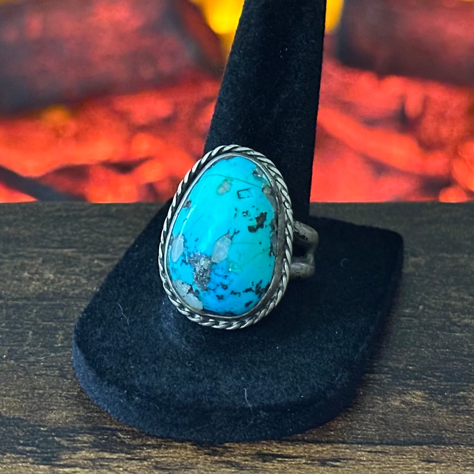 Turquoise Sterling Twist Wire Bezel Oval Ring