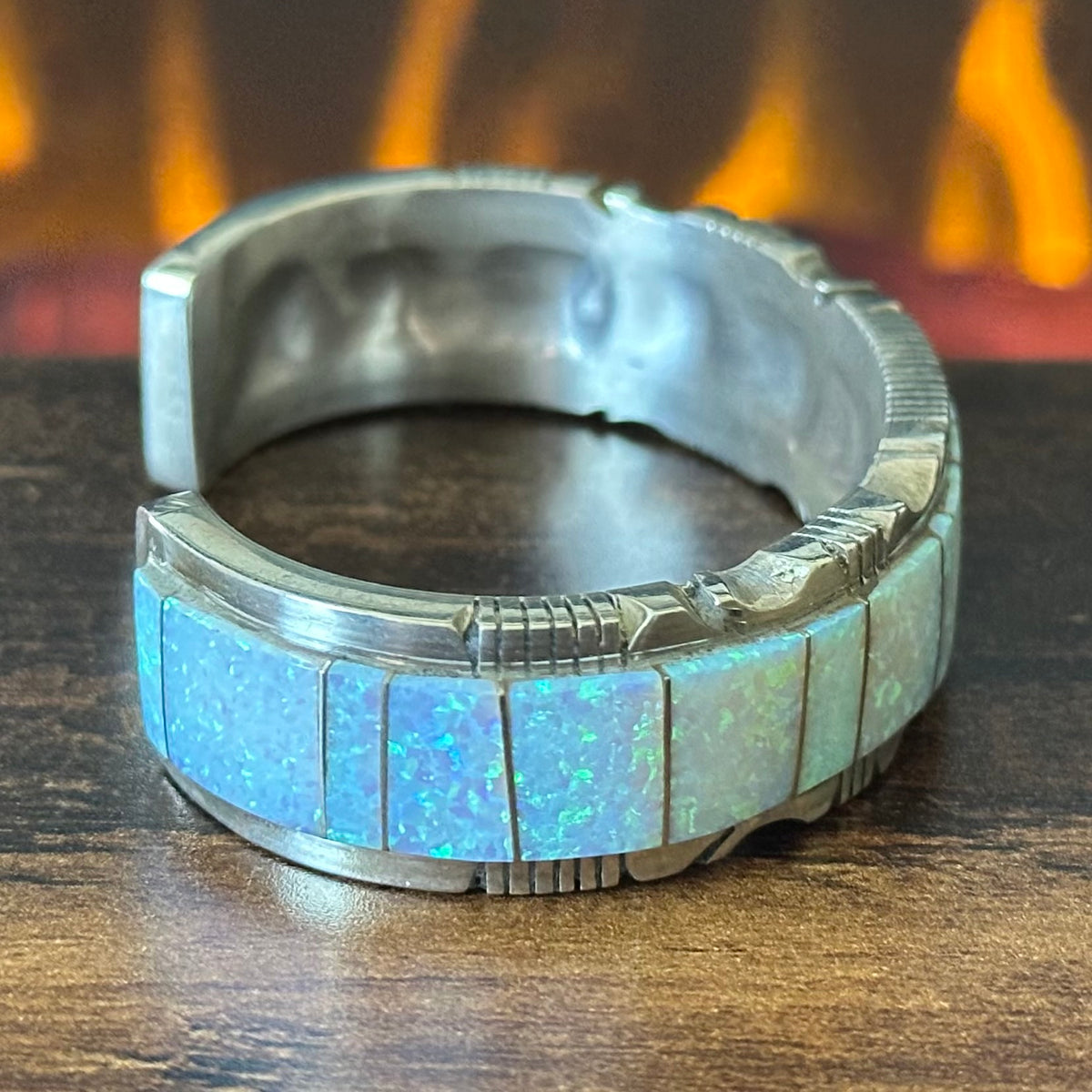 Navajo Steve Francisco Opal Sterling Wraparound Inlay Cuff