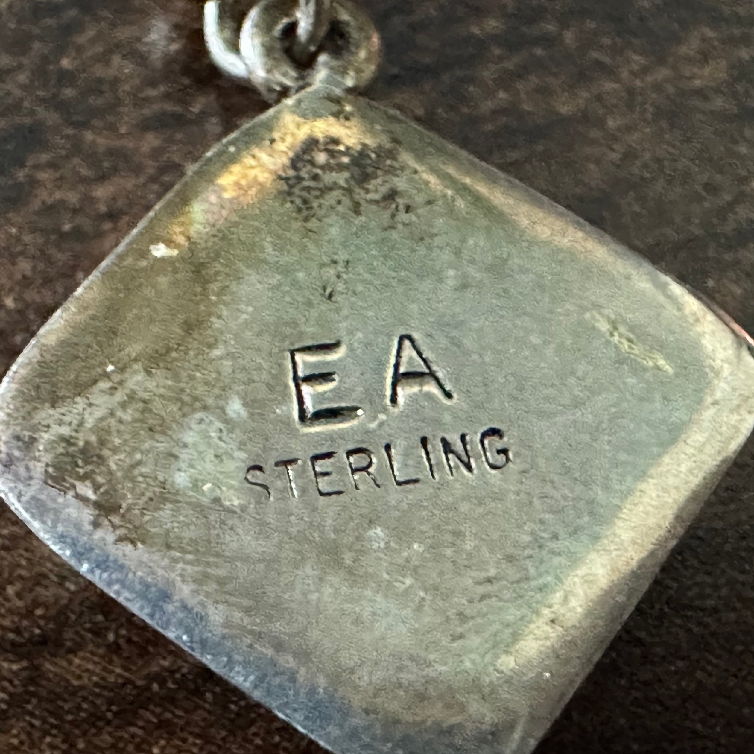EA Signed Azurite Opal Onyx Sterling Square Inlay Dangle Earrings