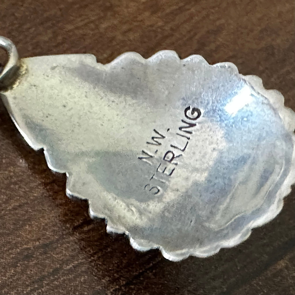 N.W. Signed Onyx Sterling Concho Teardrop Pendant