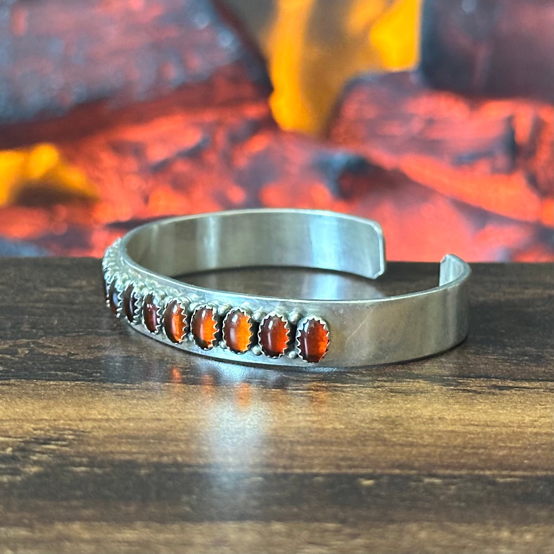 Navajo Patrick Yazzie Amber 13 Stone Sterling Stacker Cuff