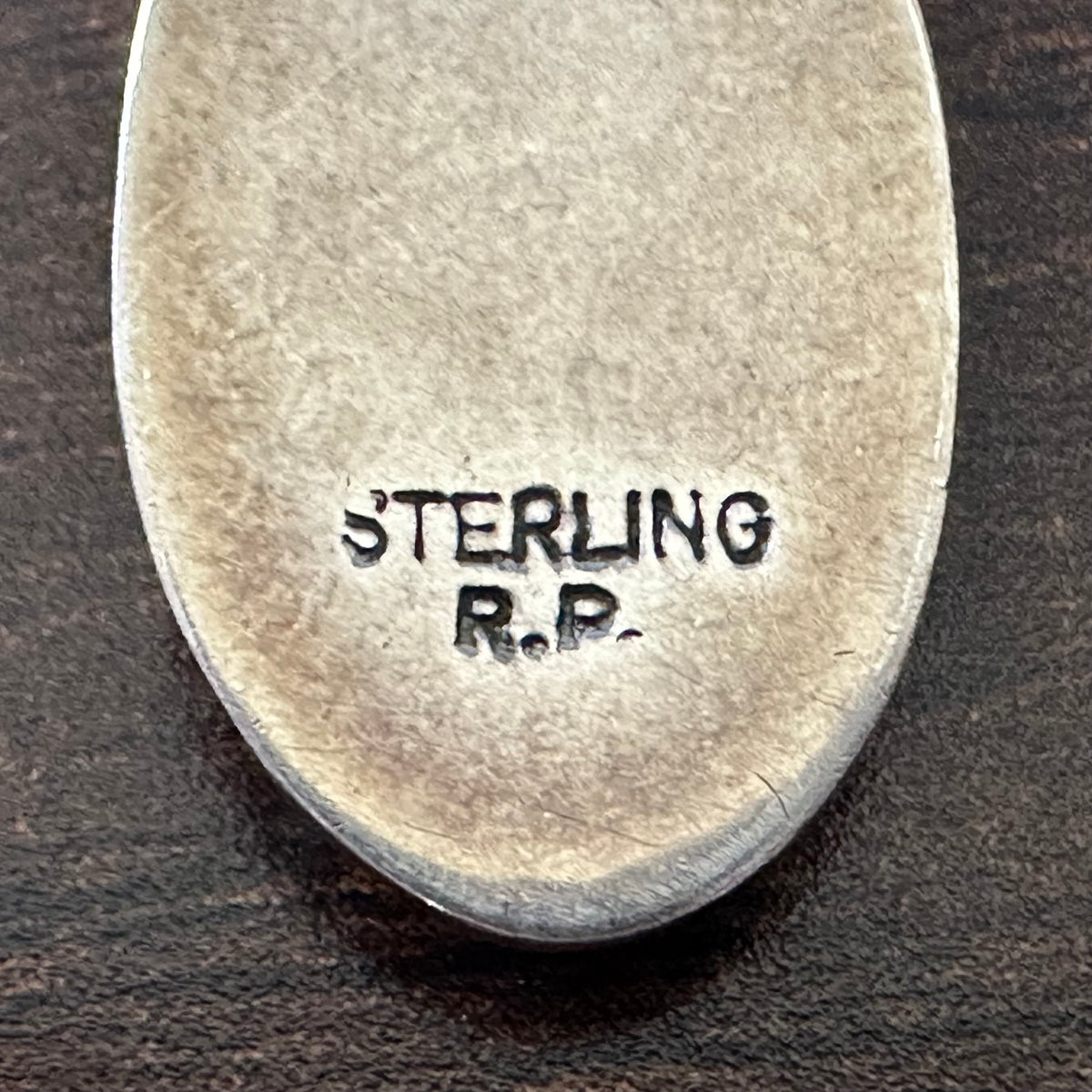 R.P. Signed Turquoise Sterling Hand Stamped Shadowbox Oval Pendant