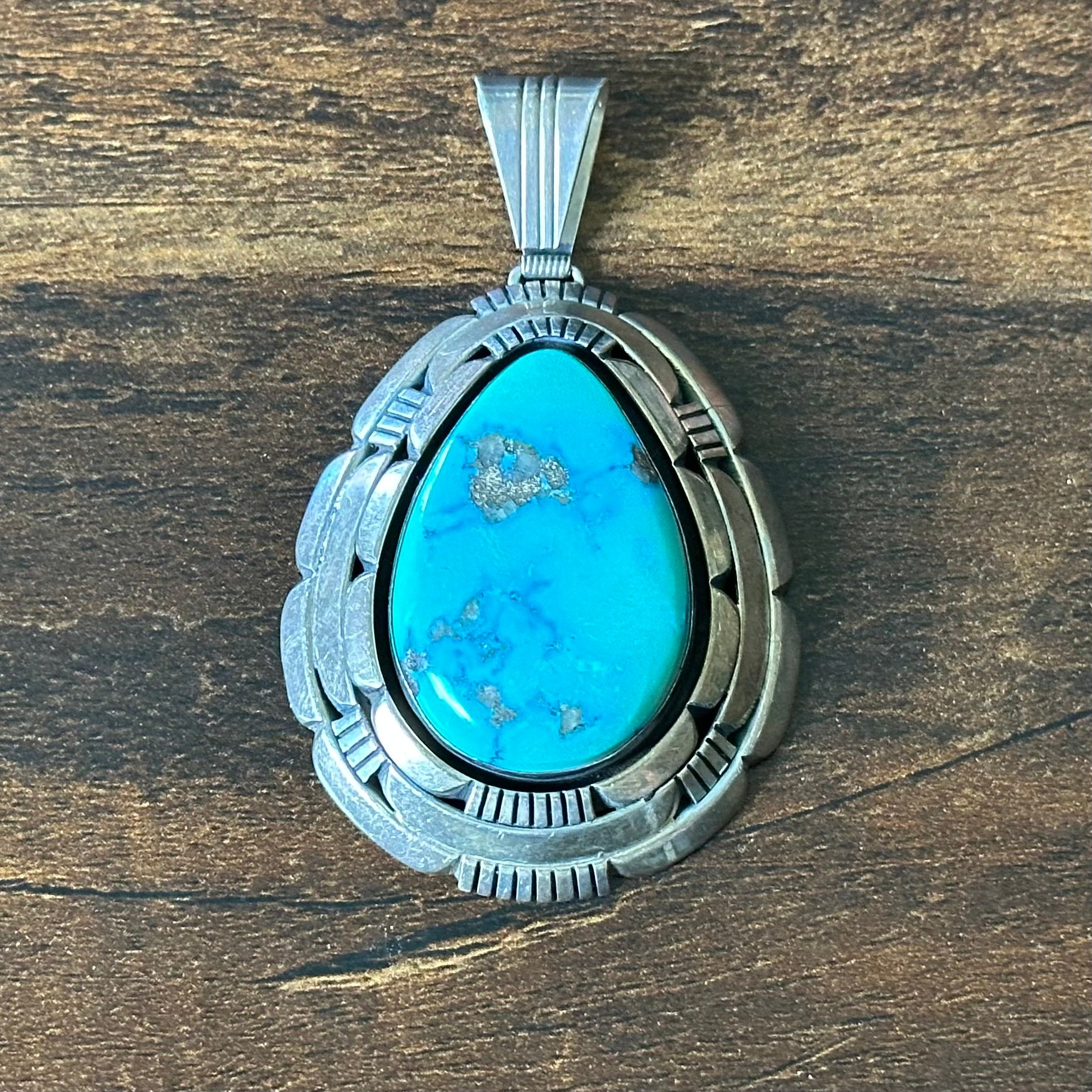 Navajo Tom Lewis Turquoise Sterling Teardrop Statement Pendant