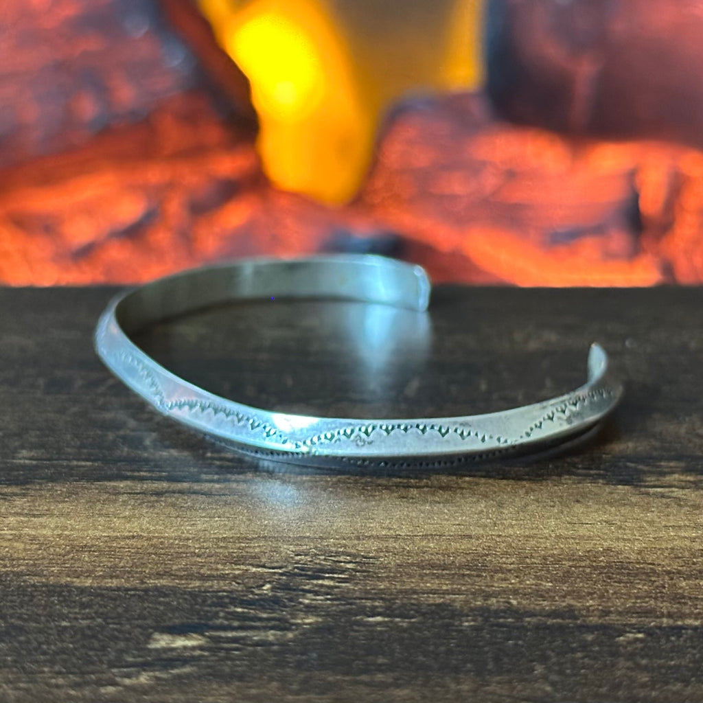 Sterling Hand Stamped Carinated Stacker Cuff