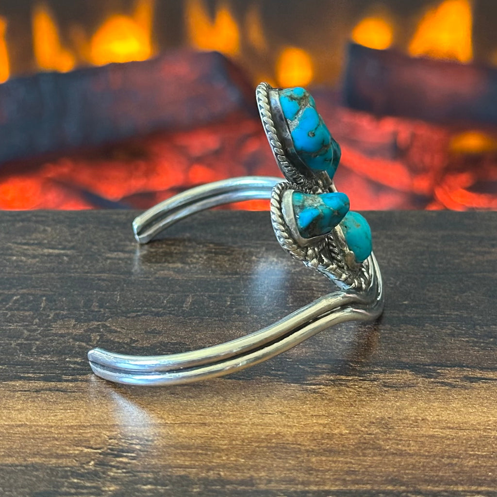 Pictogram Signed 4 Stone Turquoise Sterling Twist Wire Abstract Cuff