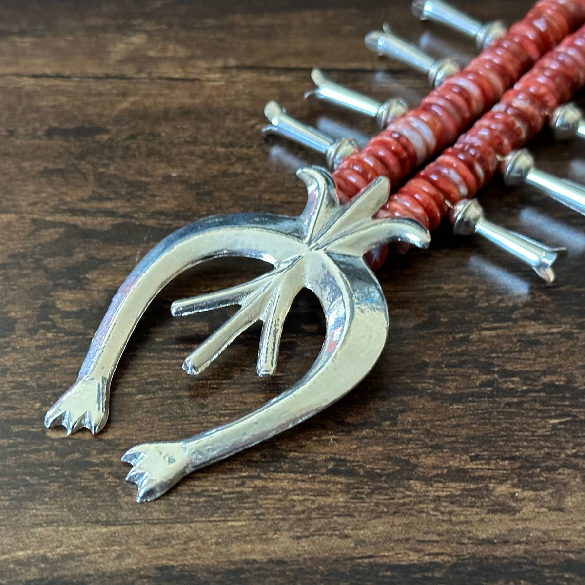 Navajo Francis L Begay Red Spiny Oyster Sterling Heishi Squash Blossom