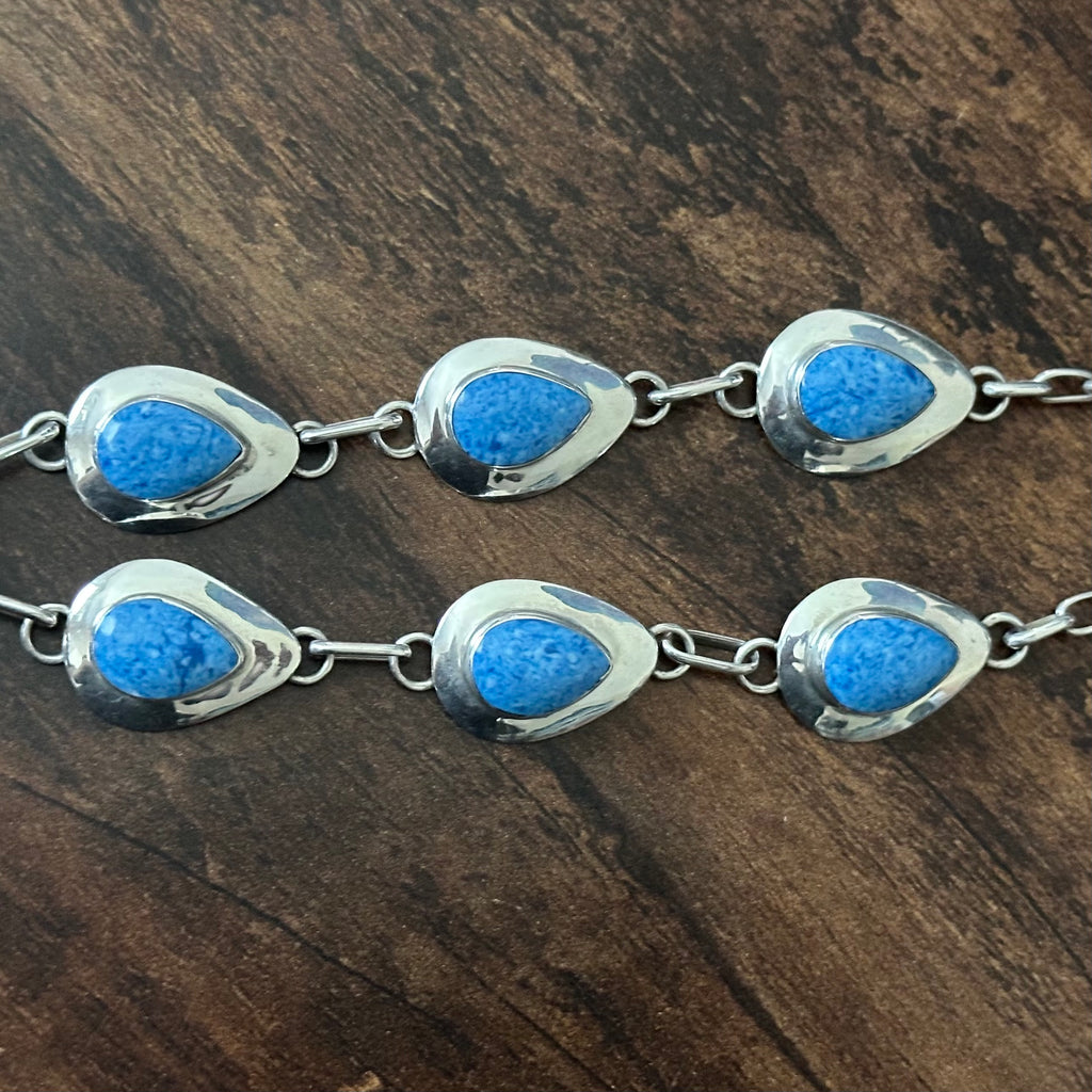 C Signed Sodalite 7 Stone Sterling Teardrop Station Necklace Earrings Set