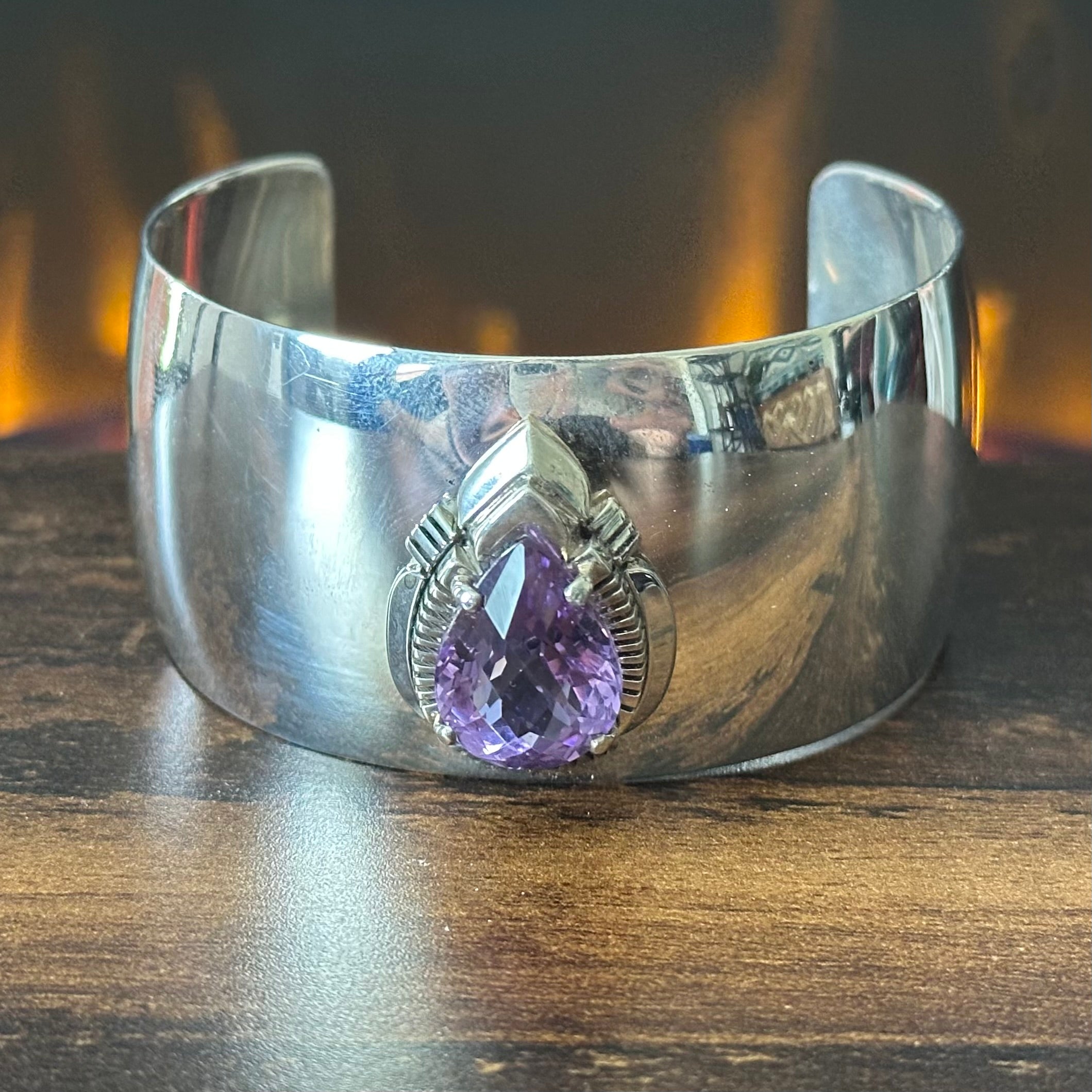Navajo Wydell Billie Amethyst Sterling Teardrop Statement Cuff