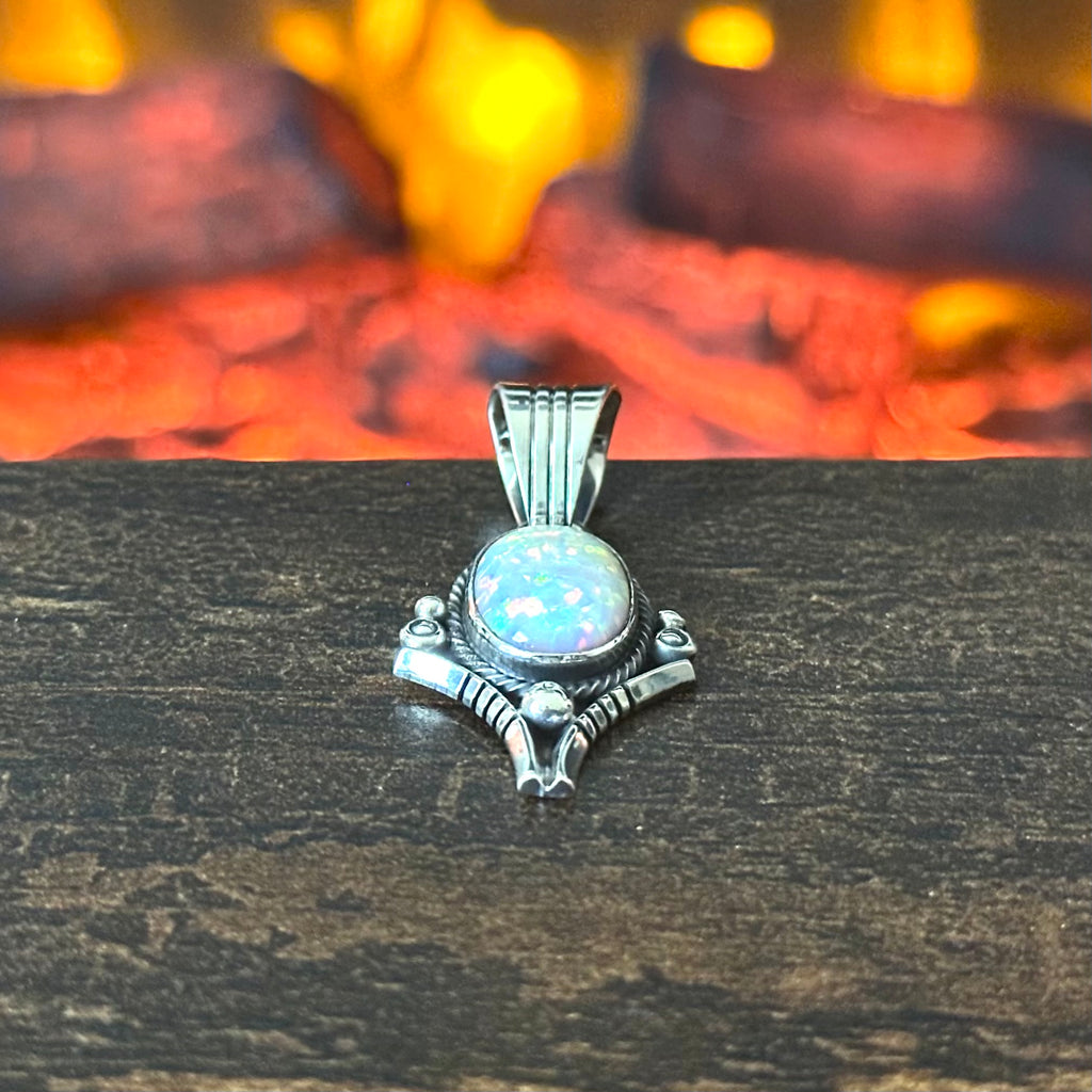 Running Bear Trading Turquoise Sterling Twist Wire Bezel Oval Pendant