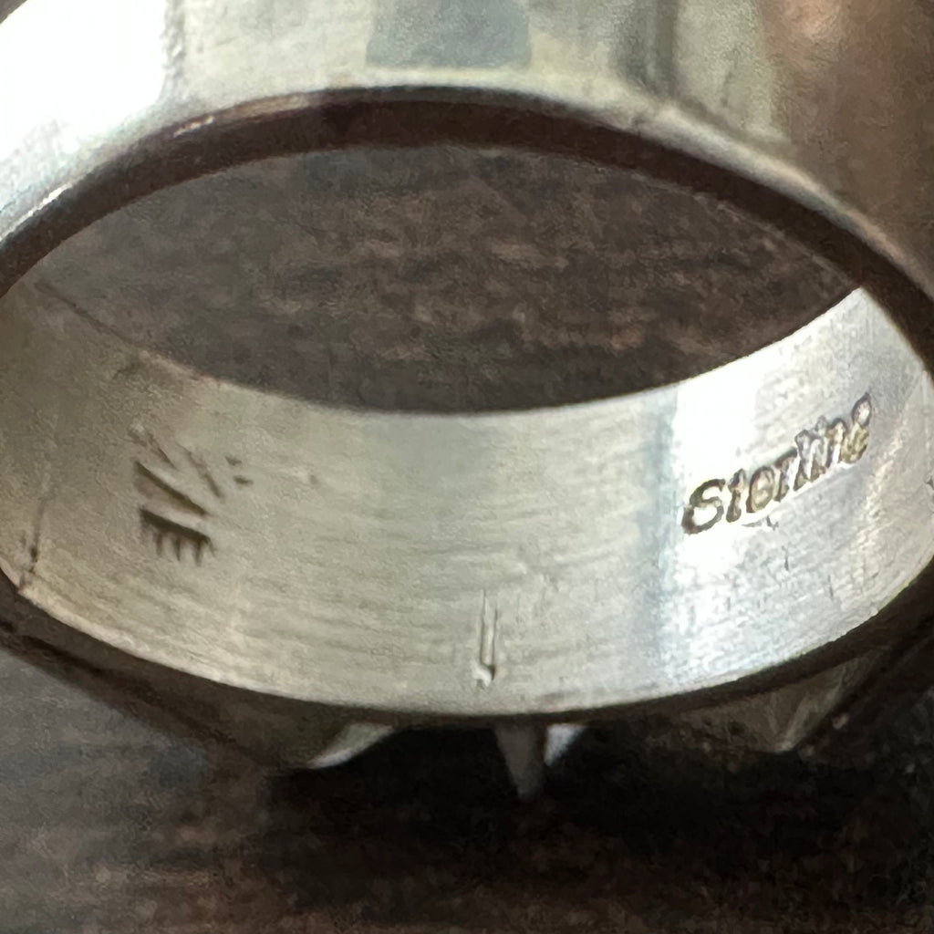 Pictogram Signed Turquoise Spiny Oyster Onyx Sterling Inlay Ring