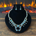 Navajo Phil & Lenora Garcia Golden Hills Turquoise 13 Stone Oxidized Sterling Squash Blossom Earrings Set
