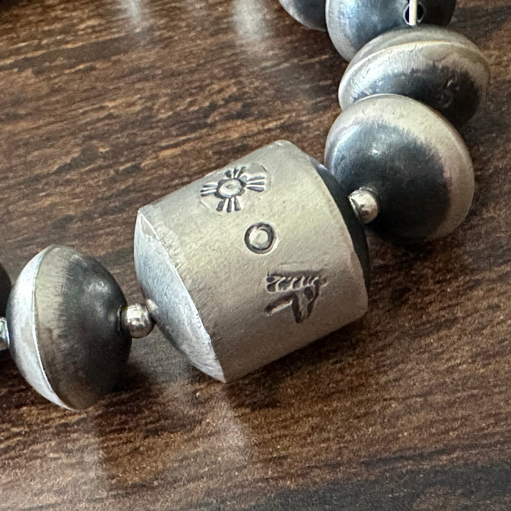 Navajo Sharon Cooley Sterling Handmade Stamped Horse Cylinder Bead Pearl Bracelet