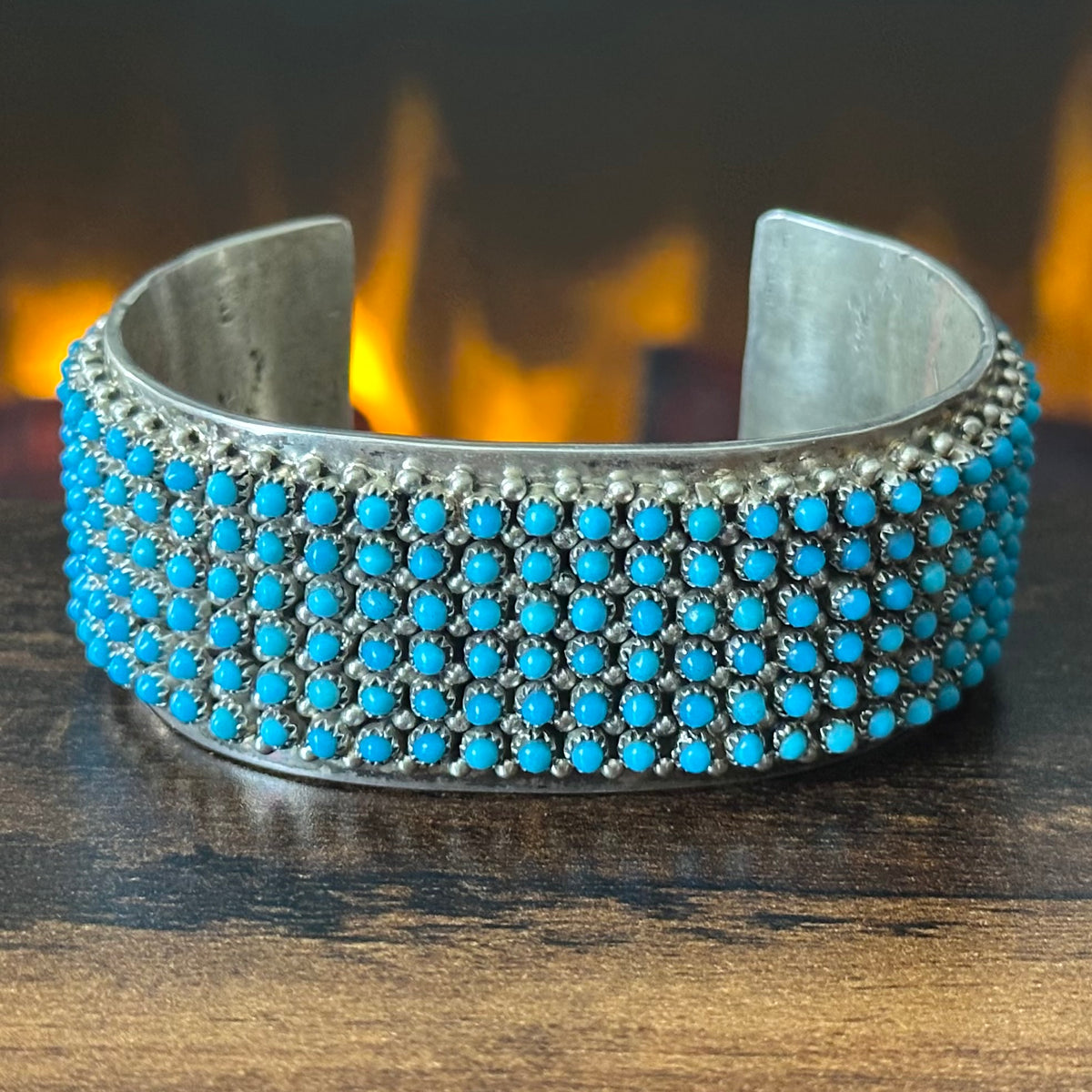 Navajo Stephen Haloo Turquoise 240 Stone Sterling Snake Eye Raindrop Statement Cuff